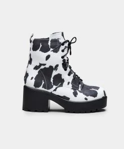 Elegant Shoes Ltd DAISY Platform Cow Print Military Boots