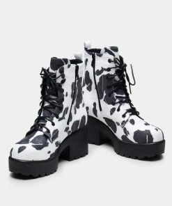 Elegant Shoes Ltd DAISY Platform Cow Print Military Boots