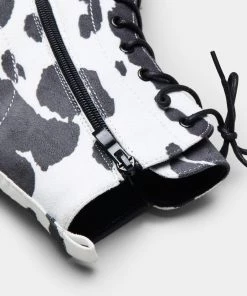 Elegant Shoes Ltd DAISY Platform Cow Print Military Boots