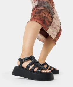 KOI Footwear Riakuma Black Croc Chunky Sandals