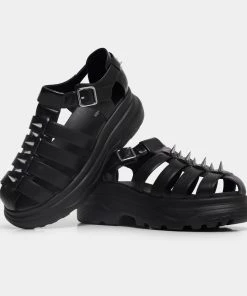 KOI Footwear Enclave Men's Black Spiked Chunky Sandals NEW IN