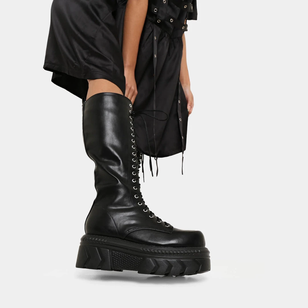 Elegant Shoes Ltd WOMEN'S Alaric Lace Up Long Stomper Boots 4 Elegant Shoes Ltd WOMEN'S Alaric Lace Up Long Stomper Boots