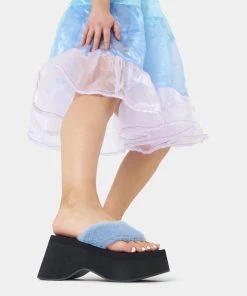 KOI Footwear Sugar Paws Fluffy Blue Flatform Thong Sandals