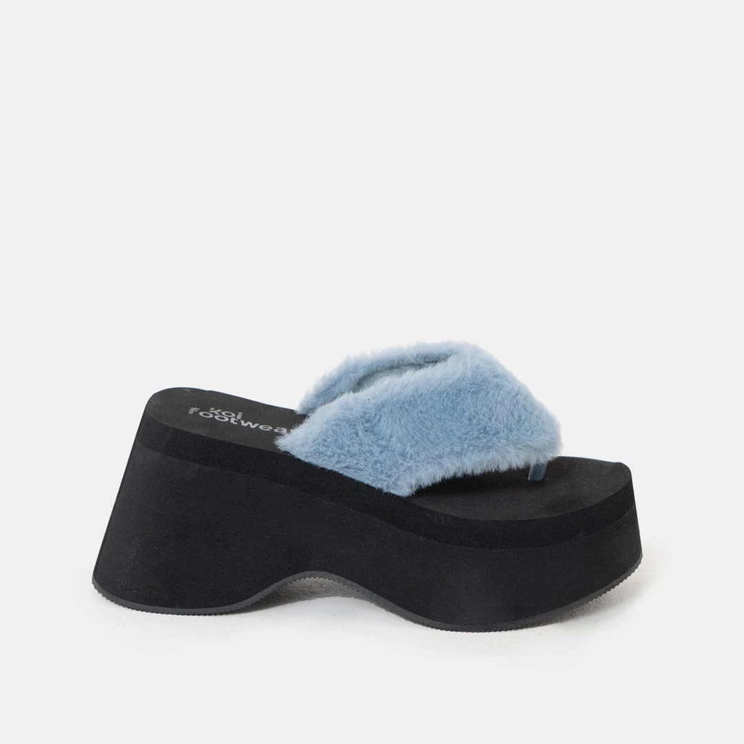 KOI Footwear Sugar Paws Fluffy Blue Flatform Thong Sandals 3 KOI Footwear Sugar Paws Fluffy Blue Flatform Thong Sandals