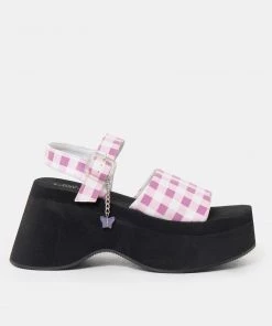 KOI Footwear Flying Whispers Purple Plaid Butterfly Sandals NEW IN