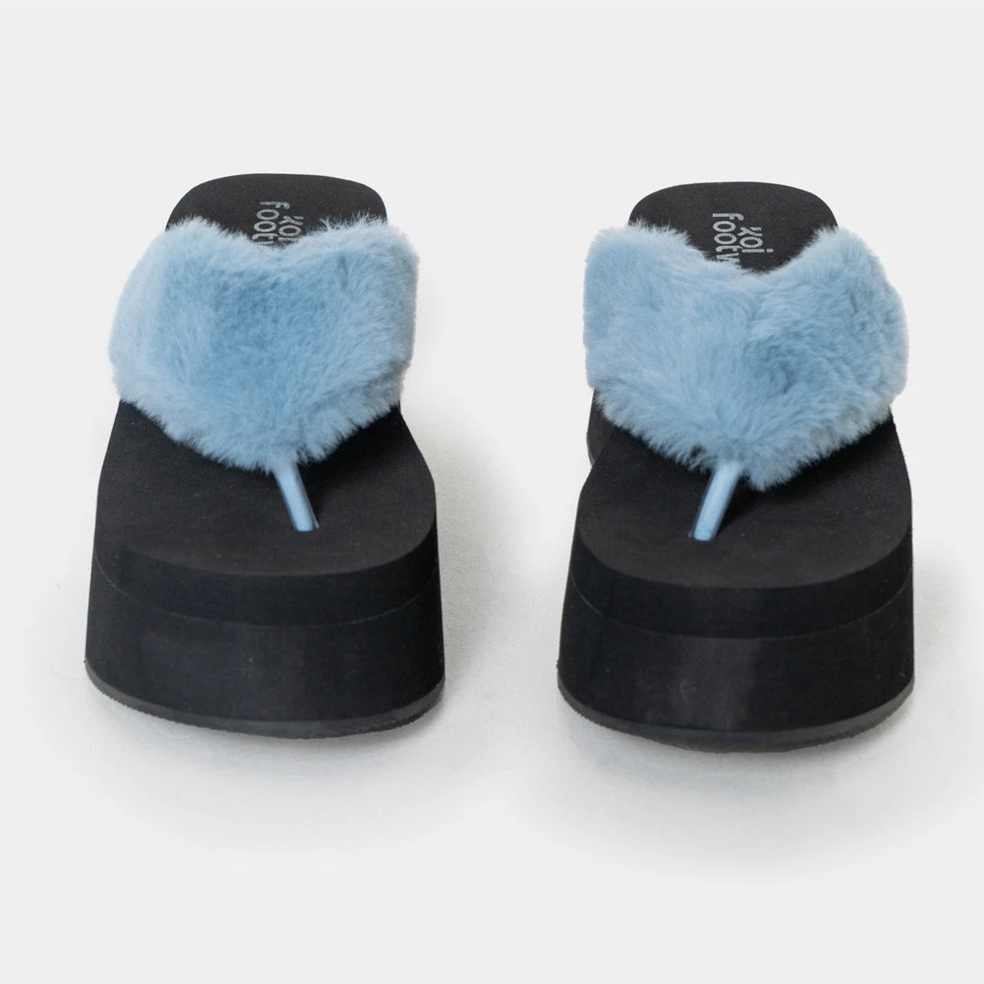 KOI Footwear Sugar Paws Fluffy Blue Flatform Thong Sandals 7 KOI Footwear Sugar Paws Fluffy Blue Flatform Thong Sandals