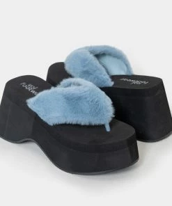 KOI Footwear Sugar Paws Fluffy Blue Flatform Thong Sandals 11 KOI Footwear Sugar Paws Fluffy Blue Flatform Thong Sandals