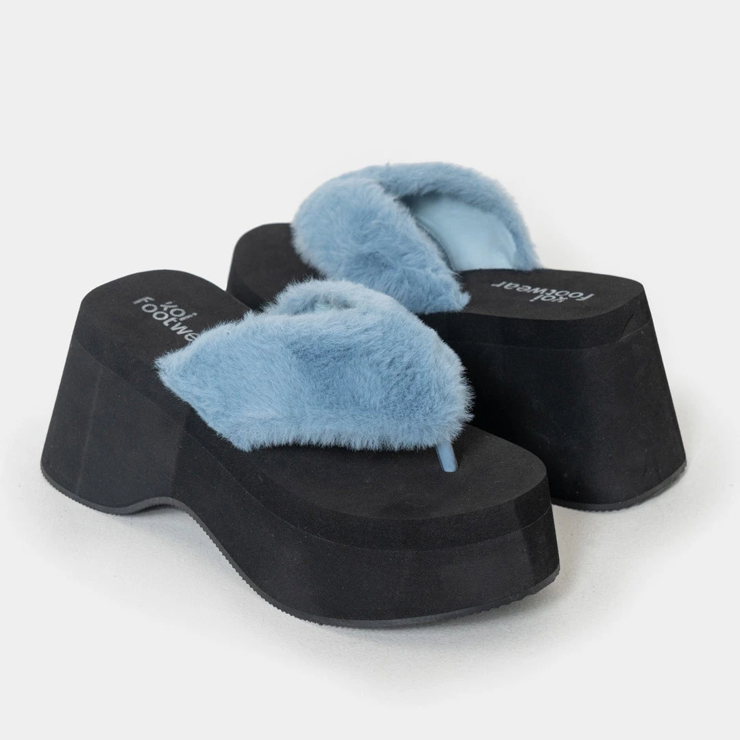 KOI Footwear Sugar Paws Fluffy Blue Flatform Thong Sandals 5 KOI Footwear Sugar Paws Fluffy Blue Flatform Thong Sandals