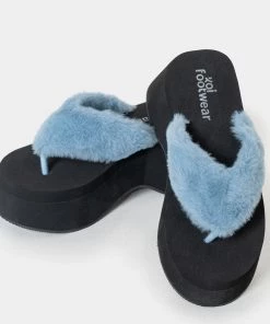 KOI Footwear Sugar Paws Fluffy Blue Flatform Thong Sandals 12 KOI Footwear Sugar Paws Fluffy Blue Flatform Thong Sandals