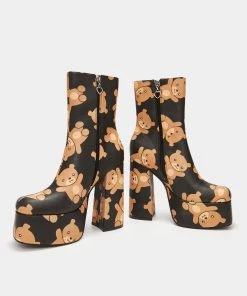 KOI Footwear Kawaii Bungle Burden Teddy Platform Heeled Boots