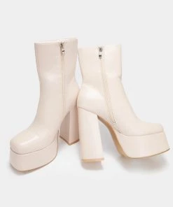 KOI Footwear Lexus Cream Platform Heeled Boots NEW IN