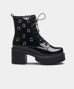 KOI Footwear Goth Tragus Patent Rock Boots