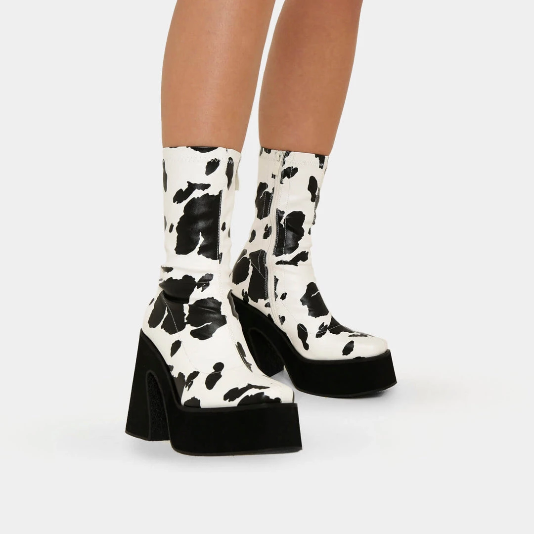 Elegant Shoes Ltd WOMEN'S Holy Cow Print Heeled Boots 7 Elegant Shoes Ltd WOMEN'S Holy Cow Print Heeled Boots