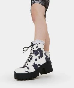 Elegant Shoes Ltd DAISY Platform Cow Print Military Boots