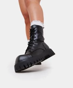 KOI Footwear Gimli Black Square Toe Lace Up Boots SALE