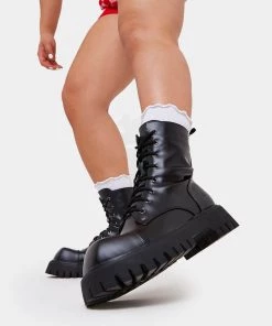 KOI Footwear Gimli Black Square Toe Lace Up Boots SALE