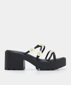 KOI Footwear NEW IN Blooming Daisy Oasis Black Strappy Sliders