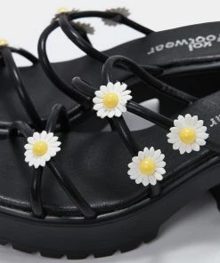 KOI Footwear NEW IN Blooming Daisy Oasis Black Strappy Sliders