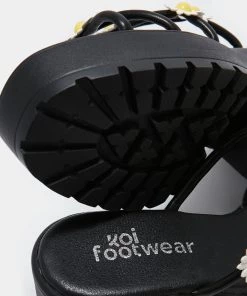 KOI Footwear NEW IN Blooming Daisy Oasis Black Strappy Sliders