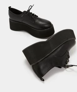KOI Footwear NEW IN Dojin Black Flatform Lace Up Shoes