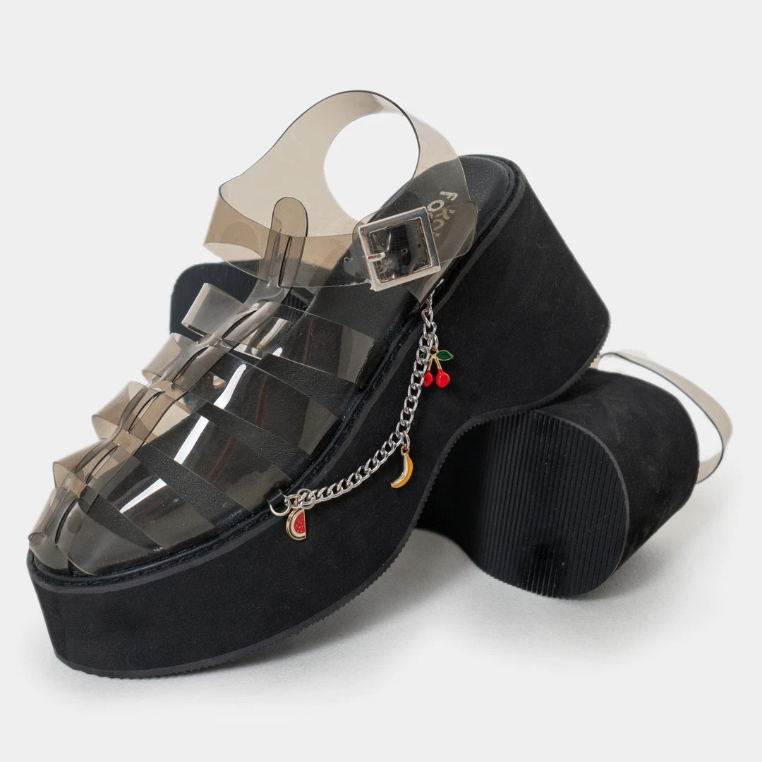 KOI Footwear NEW IN Tutti Frutti Black Jelly Flatform Sandals 6 KOI Footwear NEW IN Tutti Frutti Black Jelly Flatform Sandals