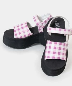 KOI Footwear Flying Whispers Purple Plaid Butterfly Sandals NEW IN