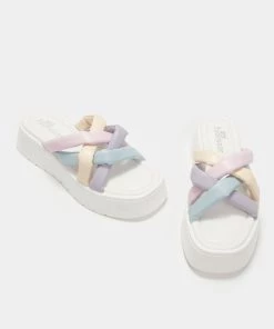 KOI Footwear White Marshmallow Fluff Sliders