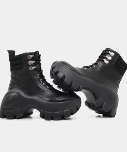KOI Footwear Condor Scars Black Bubble Lace Up Boots NEW IN