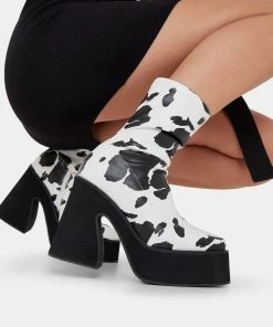 Elegant Shoes Ltd WOMEN'S Holy Cow Print Heeled Boots