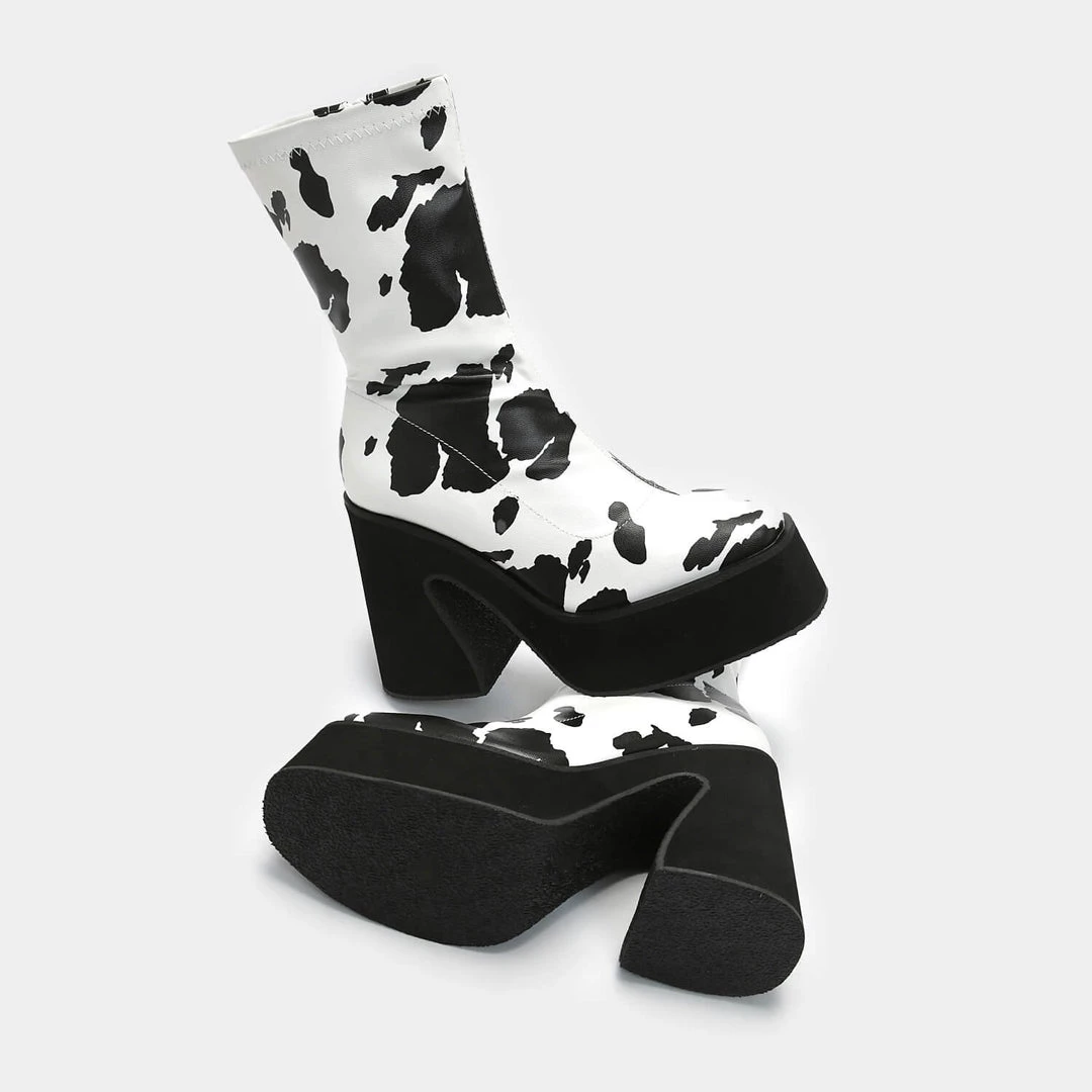 Elegant Shoes Ltd WOMEN'S Holy Cow Print Heeled Boots 6 Elegant Shoes Ltd WOMEN'S Holy Cow Print Heeled Boots