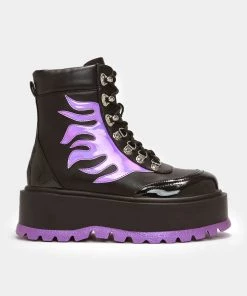 Meijiali Shoes Helios Purple Hologram Flame Boots