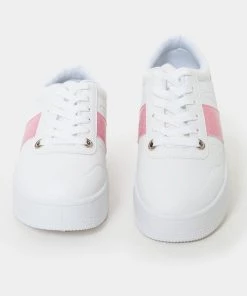 KOI Footwear Eternia Pink Stripe Platform Trainers SS22