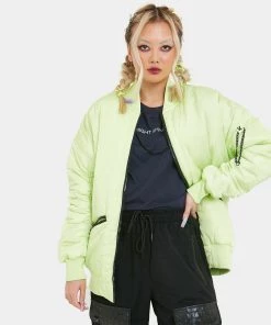 KOI Footwear Lime Green Messages Women's Bomber Jacket CLOTHING 12 KOI Footwear Lime Green Messages Women's Bomber Jacket CLOTHING