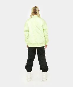 KOI Footwear Lime Green Messages Women's Bomber Jacket CLOTHING 11 KOI Footwear Lime Green Messages Women's Bomber Jacket CLOTHING