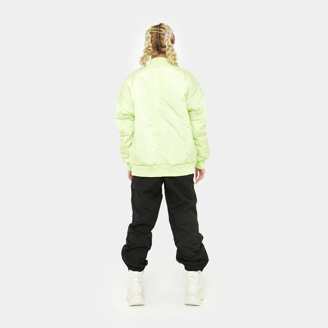 KOI Footwear Lime Green Messages Women's Bomber Jacket CLOTHING 6 KOI Footwear Lime Green Messages Women's Bomber Jacket CLOTHING