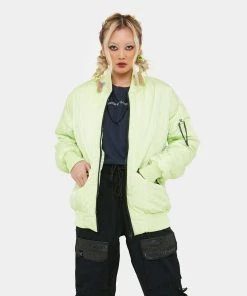 KOI Footwear Lime Green Messages Women's Bomber Jacket CLOTHING