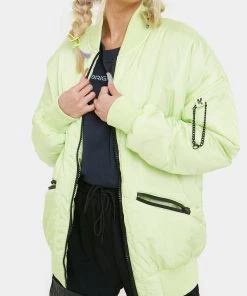 KOI Footwear Lime Green Messages Women's Bomber Jacket CLOTHING