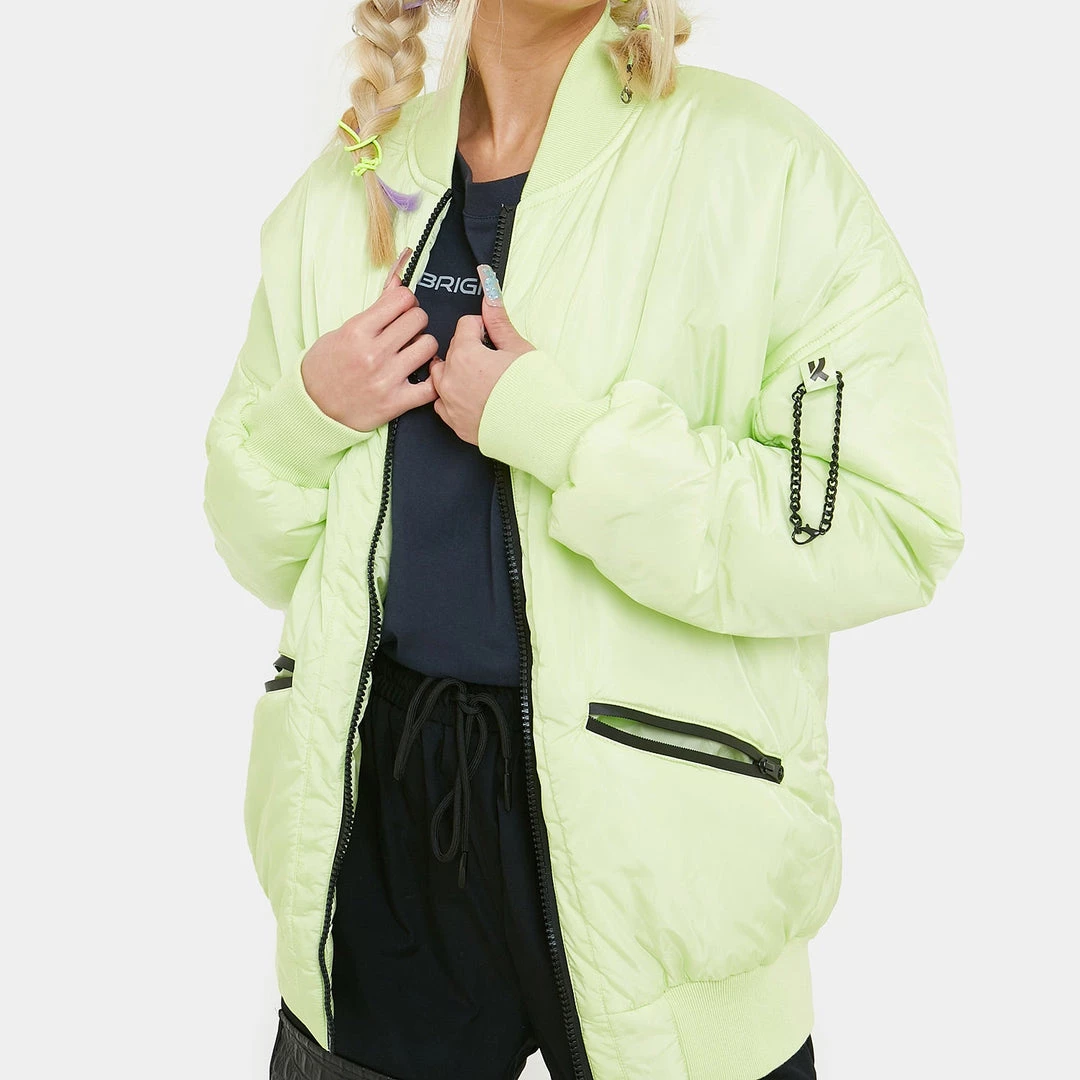 KOI Footwear Lime Green Messages Women's Bomber Jacket CLOTHING 4 KOI Footwear Lime Green Messages Women's Bomber Jacket CLOTHING