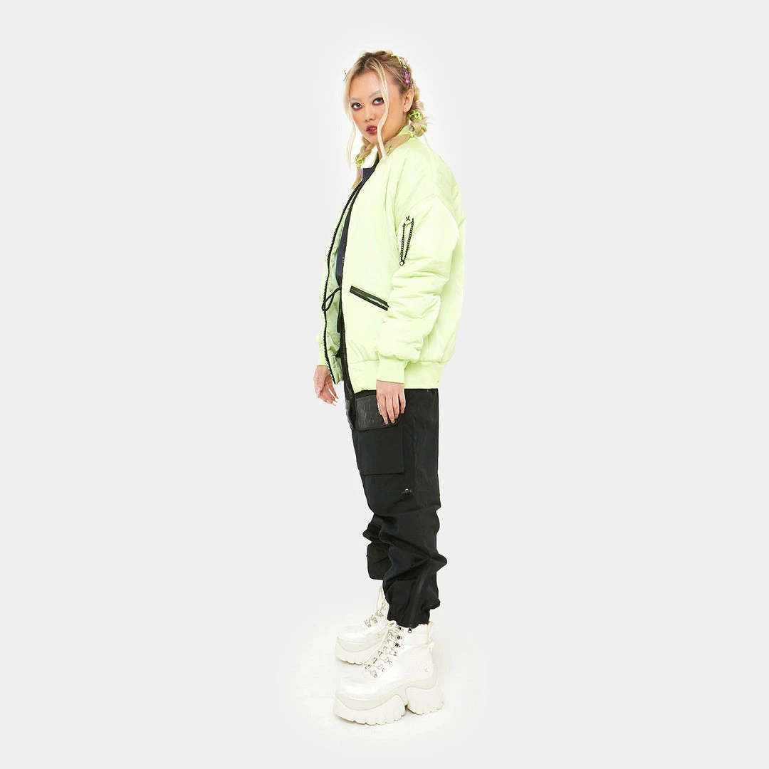 KOI Footwear Lime Green Messages Women's Bomber Jacket CLOTHING 8 KOI Footwear Lime Green Messages Women's Bomber Jacket CLOTHING