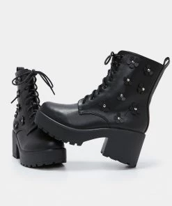 KOI Footwear Amabalis Black Flower Platform Boots