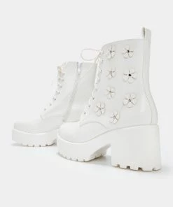KOI Footwear Amabalis White Flower Platform Boots 9 KOI Footwear Amabalis White Flower Platform Boots