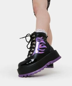 Meijiali Shoes Helios Purple Hologram Flame Boots