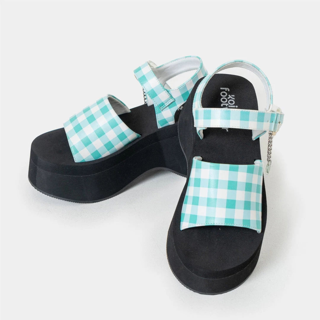 KOI Footwear NEW IN Flying Whispers Blue Plaid Butterfly Sandals 5 KOI Footwear NEW IN Flying Whispers Blue Plaid Butterfly Sandals