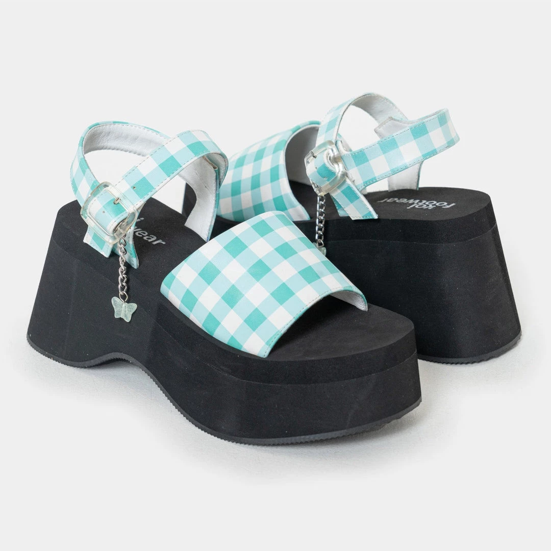 KOI Footwear NEW IN Flying Whispers Blue Plaid Butterfly Sandals 4 KOI Footwear NEW IN Flying Whispers Blue Plaid Butterfly Sandals
