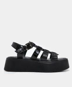 KOI Footwear Riakuma Black Croc Chunky Sandals