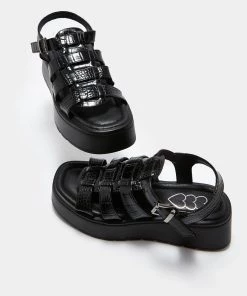 KOI Footwear Riakuma Black Croc Chunky Sandals 11 KOI Footwear Riakuma Black Croc Chunky Sandals