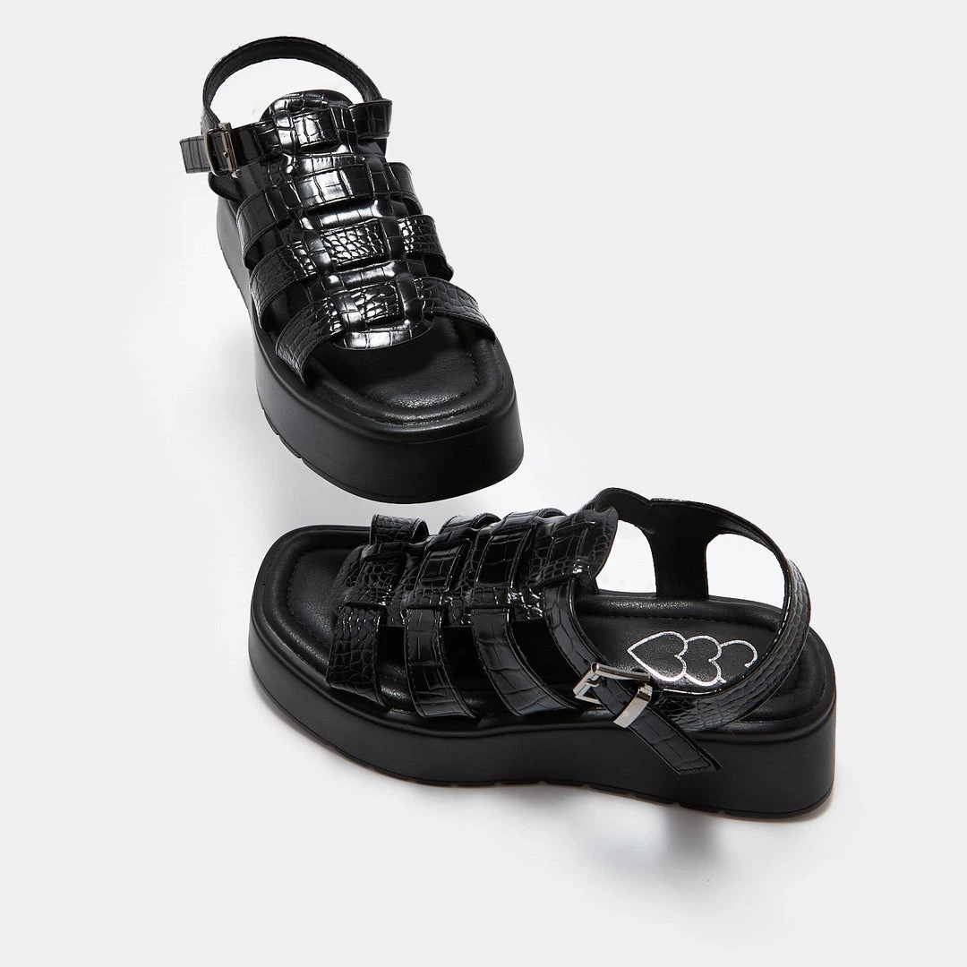 KOI Footwear Riakuma Black Croc Chunky Sandals 6 KOI Footwear Riakuma Black Croc Chunky Sandals