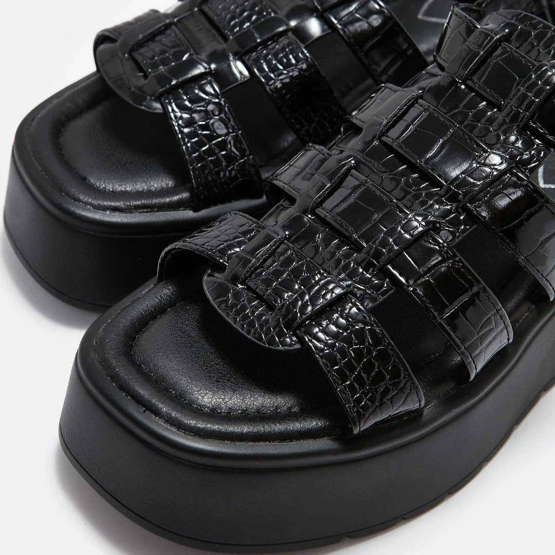 KOI Footwear Riakuma Black Croc Chunky Sandals 7 KOI Footwear Riakuma Black Croc Chunky Sandals