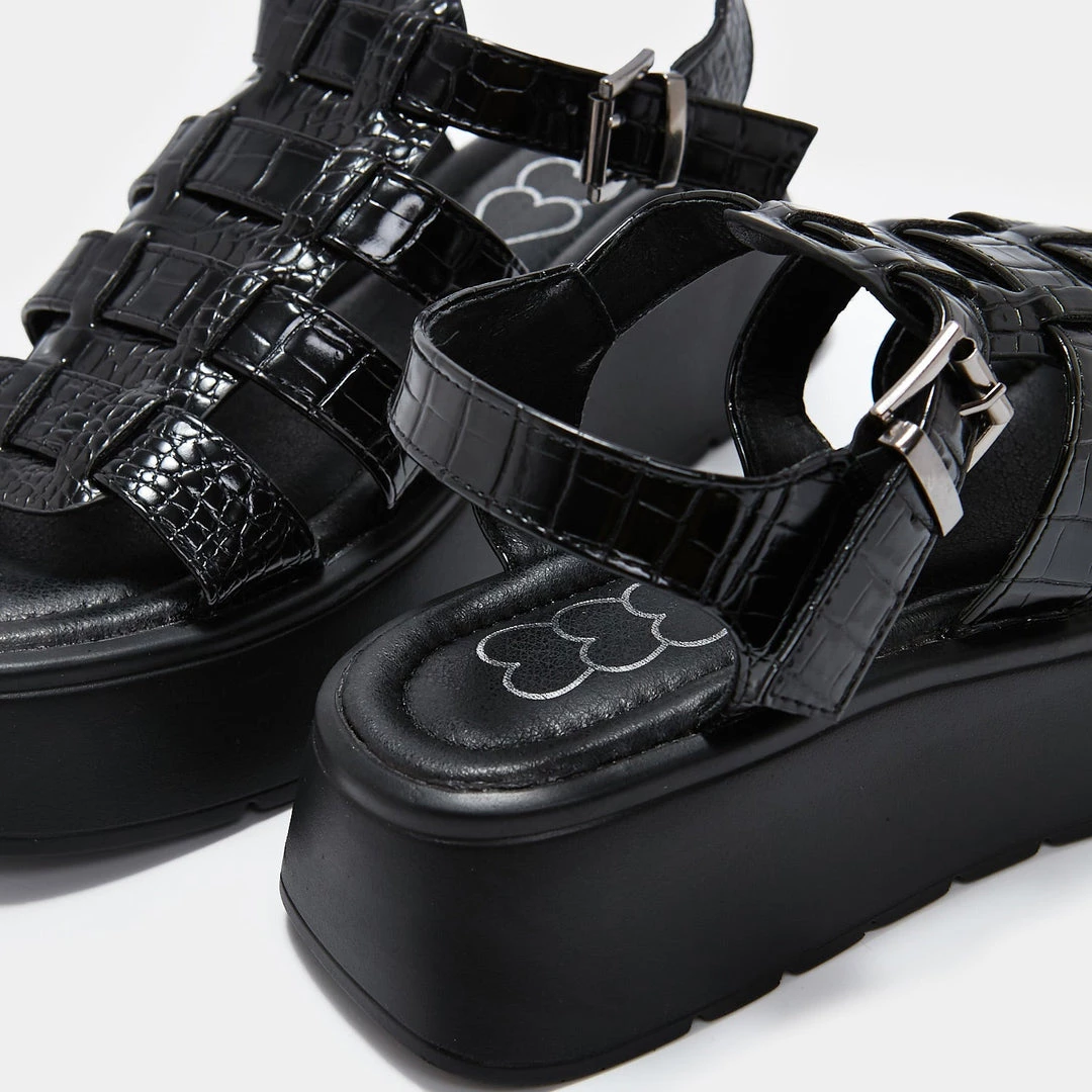KOI Footwear Riakuma Black Croc Chunky Sandals 8 KOI Footwear Riakuma Black Croc Chunky Sandals