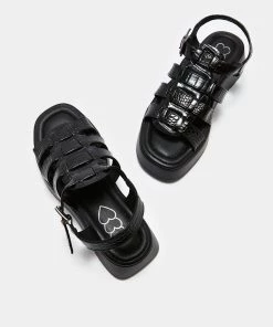 KOI Footwear Riakuma Black Croc Chunky Sandals 10 KOI Footwear Riakuma Black Croc Chunky Sandals